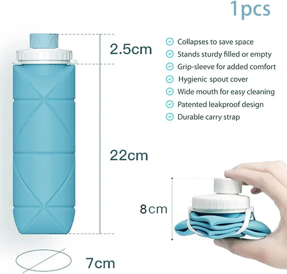 Premium Foldable Silicone Water Bottle 600ML | زجاجة مياه سيليكون قابلة للطي بسعة 600 مل